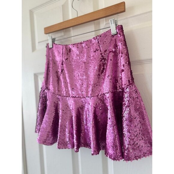 Hemline Hausen Pink Sequin Mini Skirt Flared Womens S NWT Festival Boho Outfit - Picture 3 of 15